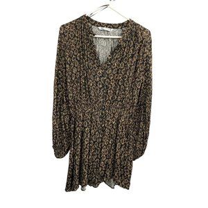 Zara Puff Balloon Sleeve Smocked Viscose Gold Black Design  Mini Dress XL